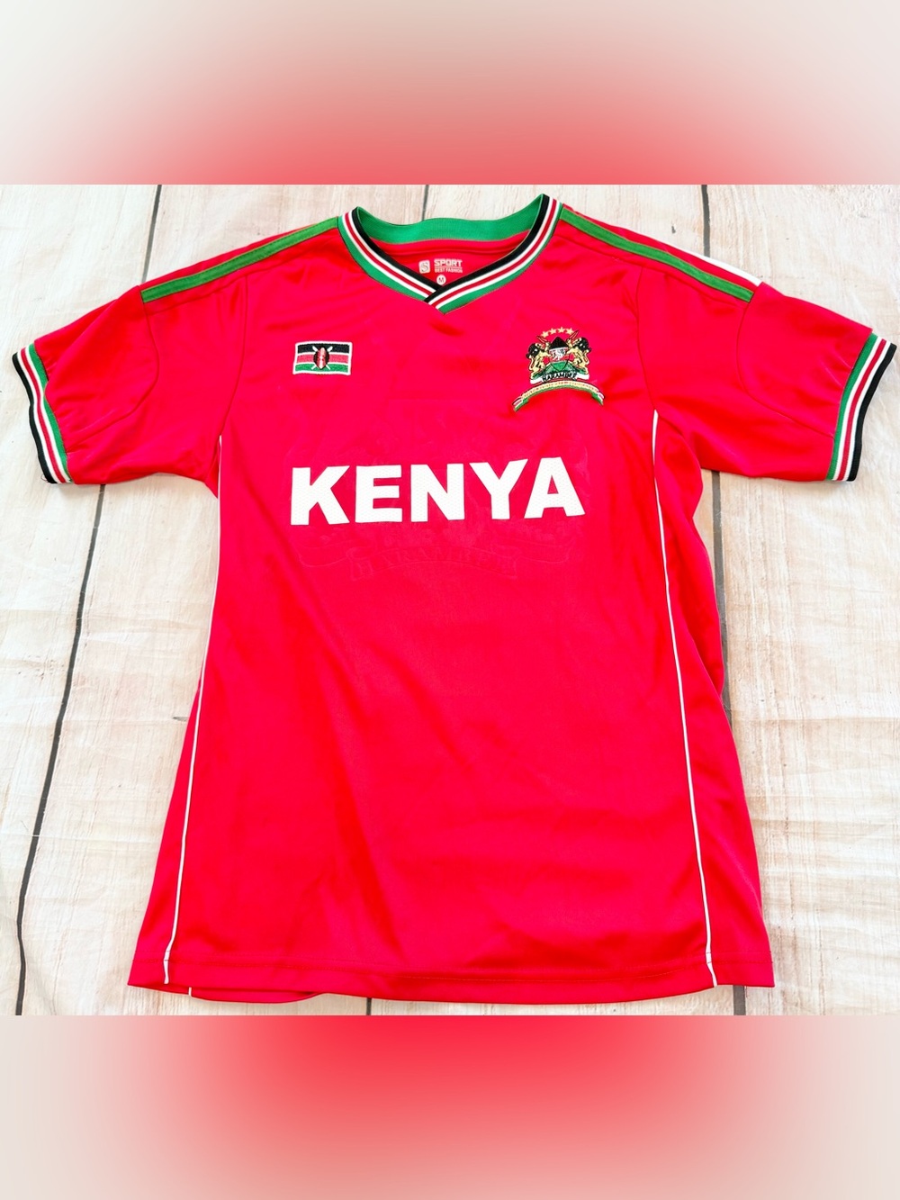 KENYA VTG Y2K SOCCER JERSEY SHIRT KIT CREST FLAG SHIELD RED ACTIVE TOP Medium